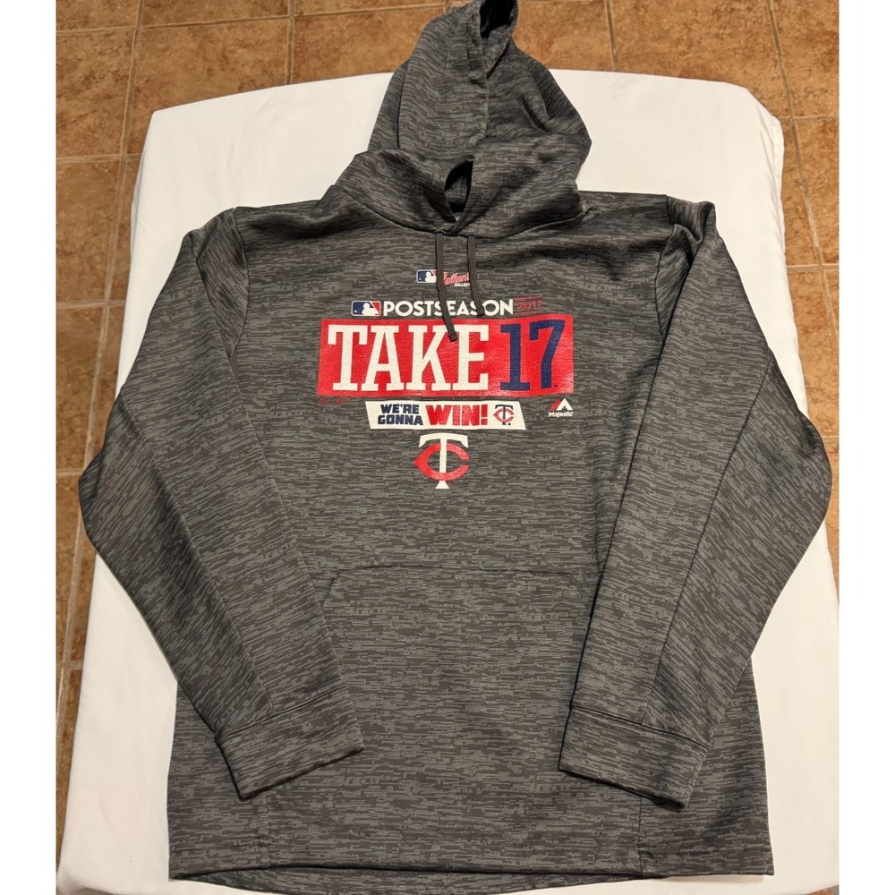Minnesota Twins Majestic 2017 Postseason Hoodie - Gray - Size M - 100% Polyester